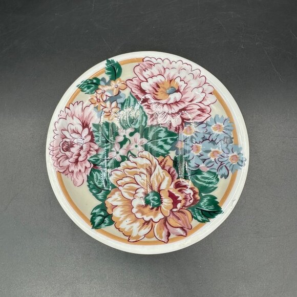 Vintage Soap Dish Floral Round Ceramic 1990s Flowers Bathroom Kitchen Decor - Picture 2 of 9